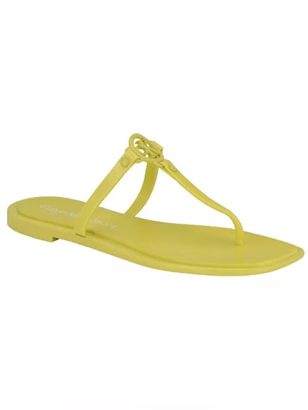 ♥️♥️ Calvin Klein Yellow Women's Edhen Logo T-Strap Flat Jelly Sandals